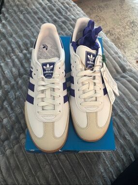 adidas Samba White Sneakers with Purple Three-Stripes
